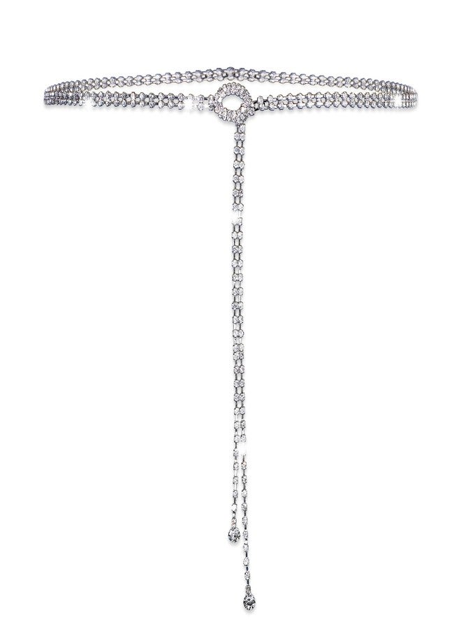 IANFAN Silver Rhinestone Chain Belt For Women, Adjustable Sparkly Chain Belt, Crystal Waist Chains Belts with Hook Buckle for Evening Parties, Weddings, Dances - Image 1